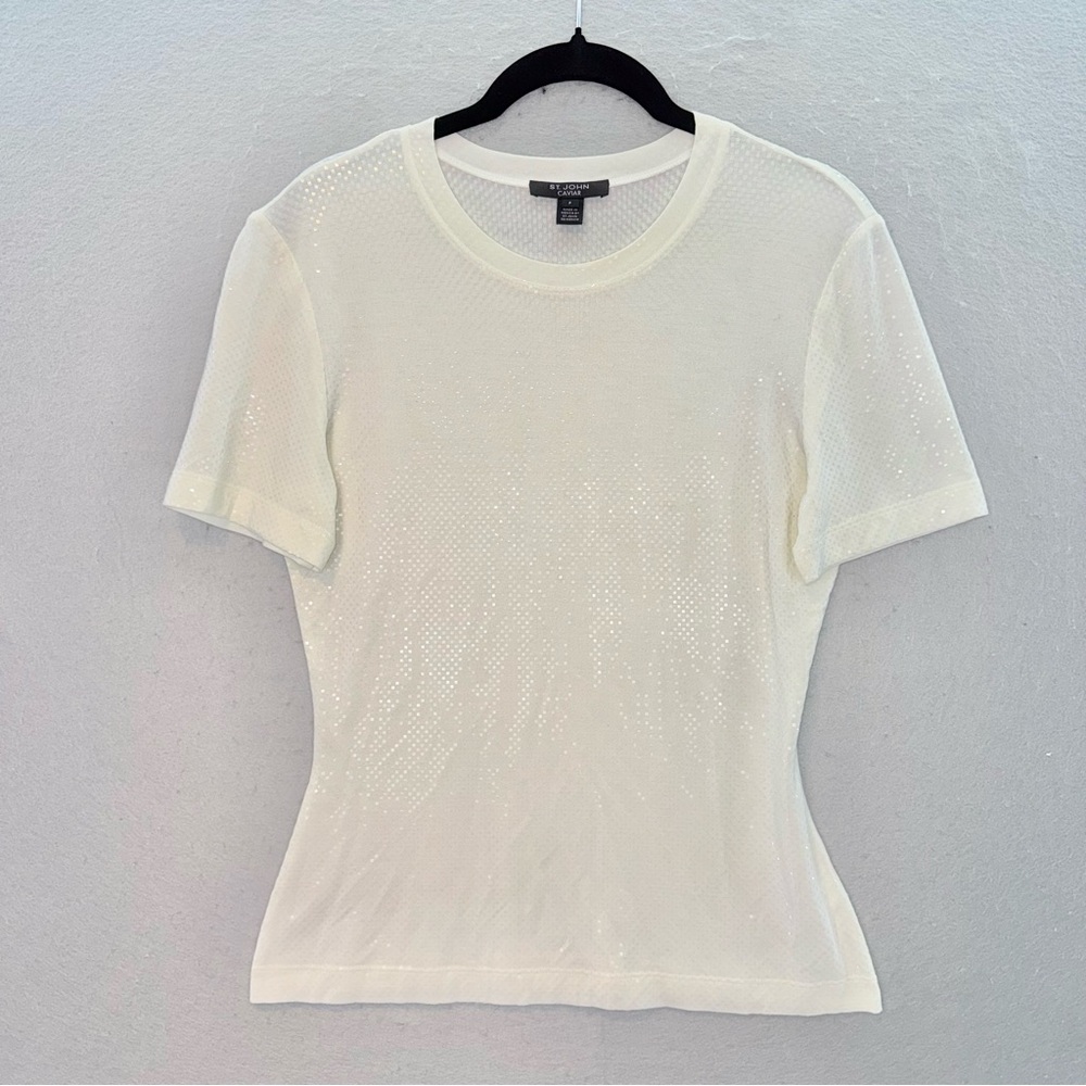 ST. John Caviar - women’s Cream squin T-shirt short sleeve top size P/ XS